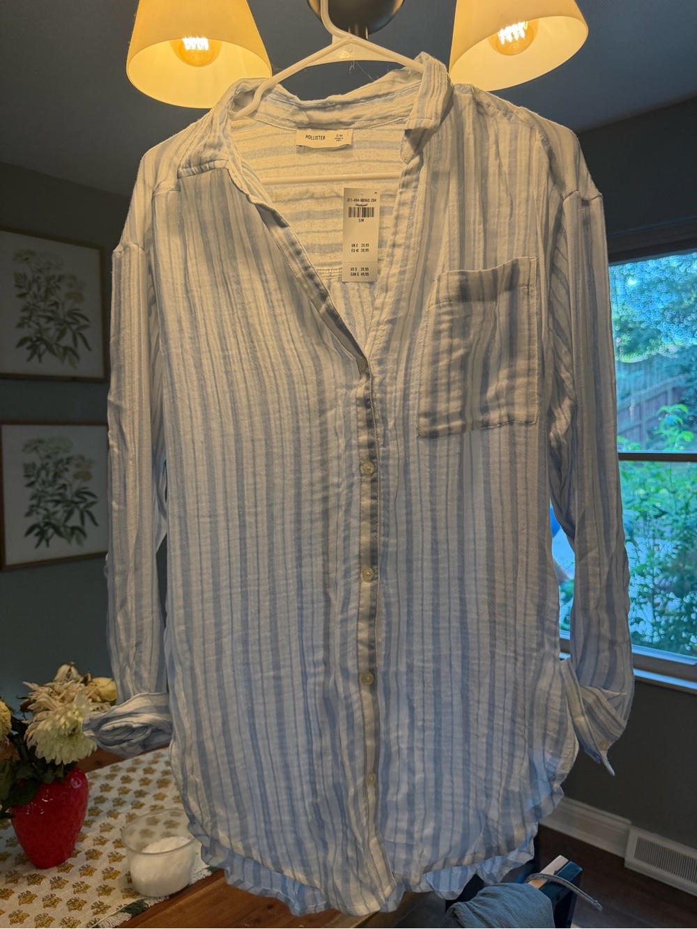 Hollister Light Blue & White Striped Button-Down Shirt
